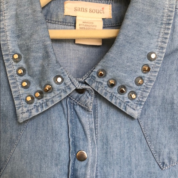 ♻️ Chambray Studded Snap Button Down Shirt - Picture 1 of 8
